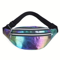 Holographic Outdoor Fanny Pack Zipper Leather Crossbody Phone Bag