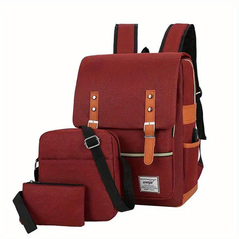 3pc Men's Casual Backpack School Bag Crossbody Bag Set