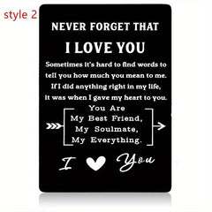 Never Forget That I Love You Engraved Aluminum Alloy Wallet Insert Card