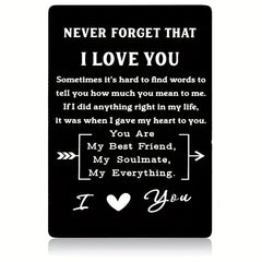 Never Forget That I Love You Engraved Aluminum Alloy Wallet Insert Card