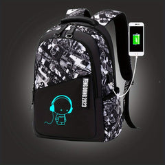 Casual Cartoon Luminous Student School Bag USB Charging Durable Backpack