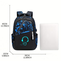 Casual Cartoon Luminous Student School Bag USB Charging Durable Backpack