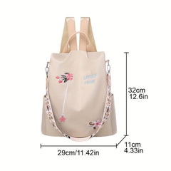 Embroidered Backpack Women's Oxford Cloth Anti-theft Travel Bag