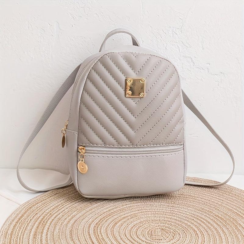 Small Backpack Girls Casual Embossed V Letter Backpack For Women