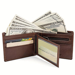 Men's Cowhide Leather Short Wallet Card Holder Purse Horizontal Wallet