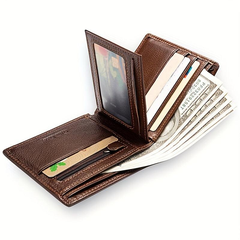 Men's Cowhide Leather Short Wallet Card Holder Purse Horizontal Wallet