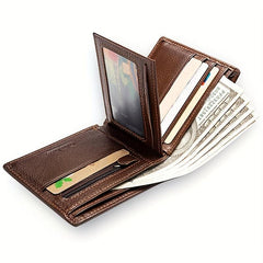 Men's Cowhide Leather Short Wallet Card Holder Purse Horizontal Wallet