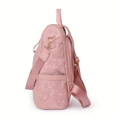 Floral Pattern Backpack Casual School Travel Bag Solid PU Leather Bag