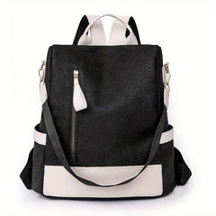 Floral Pattern Backpack Casual School Travel Bag Solid PU Leather Bag