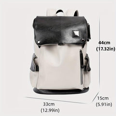 Men Women Contrast PU Leather Backpack USB Charging Port Fashionable Bag