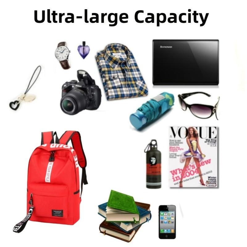 Red Letter Pattern Canvas School Backpack Large Capacity for Students