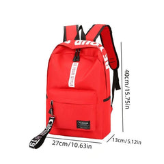 Red Letter Pattern Canvas School Backpack Large Capacity for Students