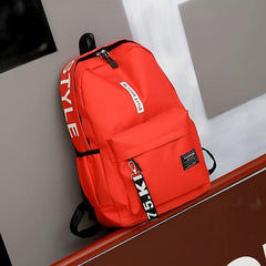 Red Letter Pattern Canvas School Backpack Large Capacity for Students