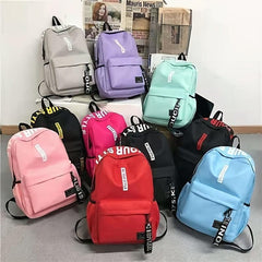 Red Letter Pattern Canvas School Backpack Large Capacity for Students