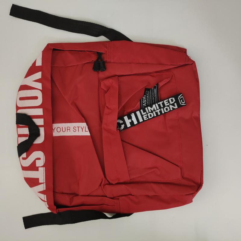 Red Letter Pattern Canvas School Backpack Large Capacity for Students