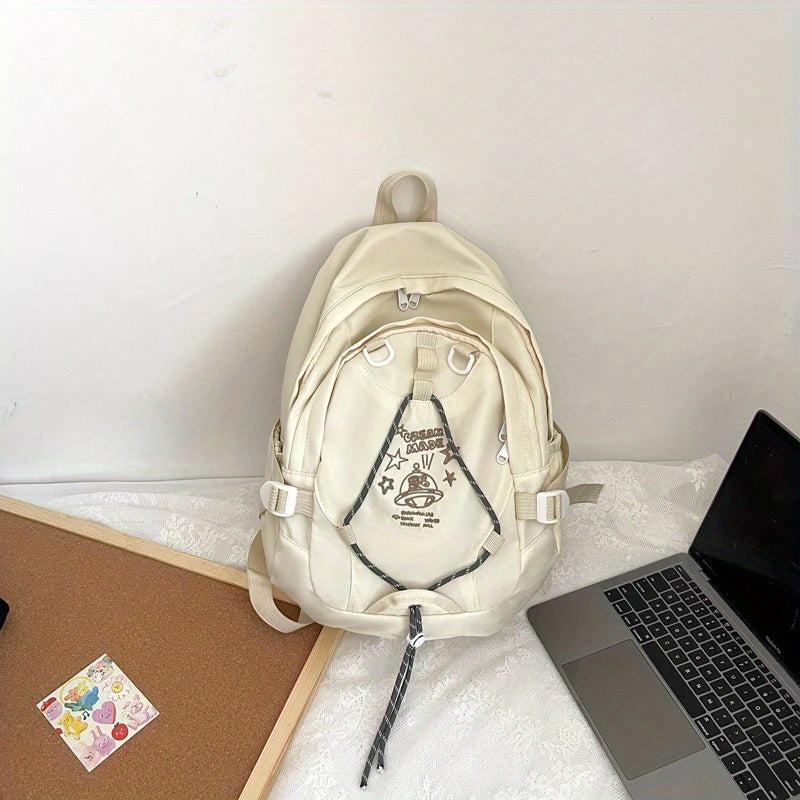 Solid Backpack Sporty Style College Students Schoolbag Foldable Backpack