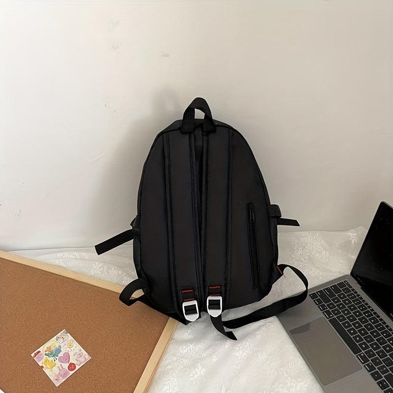 Solid Backpack Sporty Style College Students Schoolbag Foldable Backpack
