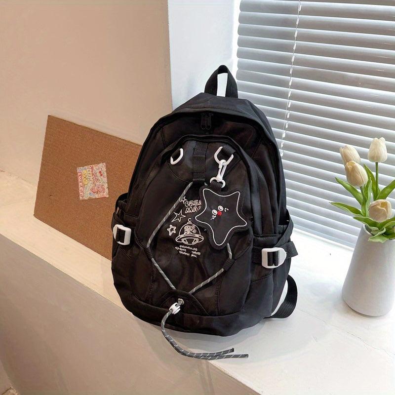Solid Backpack Sporty Style College Students Schoolbag Foldable Backpack