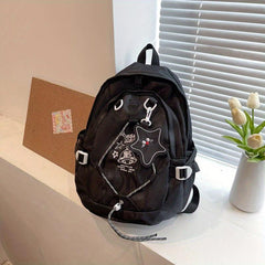 Solid Backpack Sporty Style College Students Schoolbag Foldable Backpack