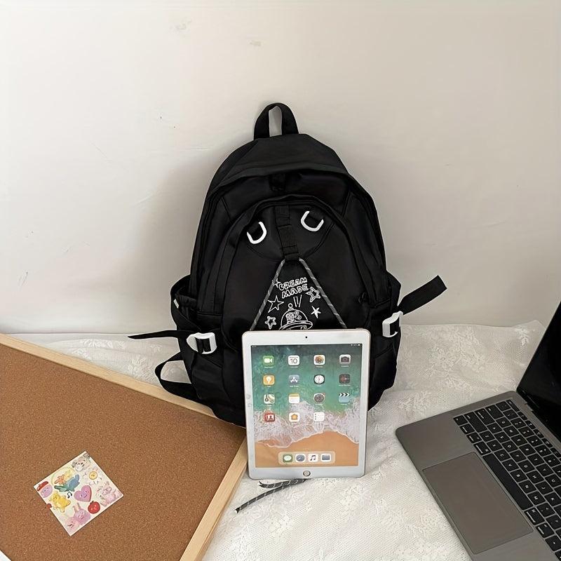 Solid Backpack Sporty Style College Students Schoolbag Foldable Backpack