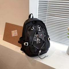 Solid Backpack Sporty Style College Students Schoolbag Foldable Backpack