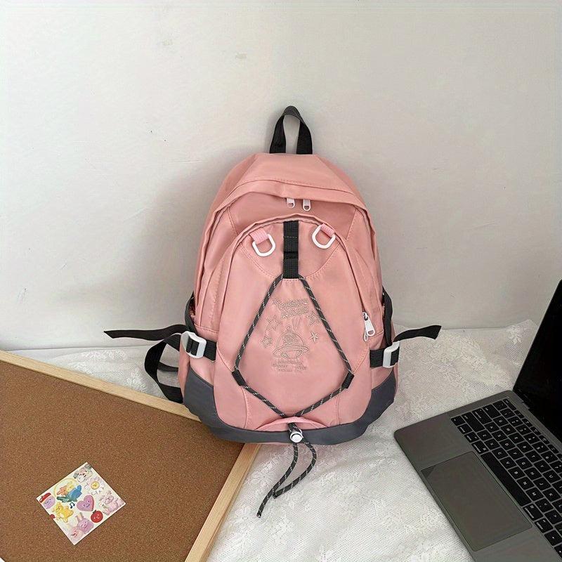 Solid Backpack Sporty Style College Students Schoolbag Foldable Backpack