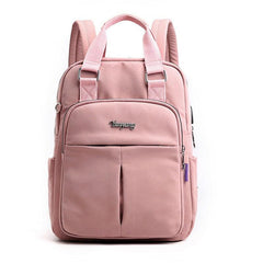 Canvas Couple Backpack USB Port Laptop Bag Outdoor Travel