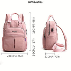 Canvas Couple Backpack USB Port Laptop Bag Outdoor Travel