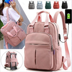 Canvas Couple Backpack USB Port Laptop Bag Outdoor Travel