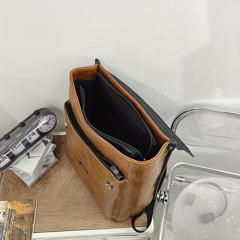 Men's Retro Contrast Bag Large Capacity School Bag