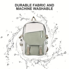 Retro Flap Backpack Large Capacity Contrast Bag Student Travel Bag