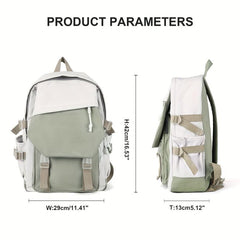 Retro Flap Backpack Large Capacity Contrast Bag Student Travel Bag