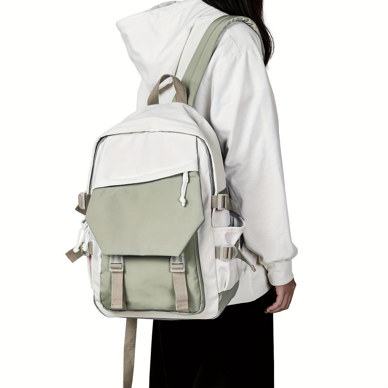 Retro Flap Backpack Large Capacity Contrast Bag Student Travel Bag