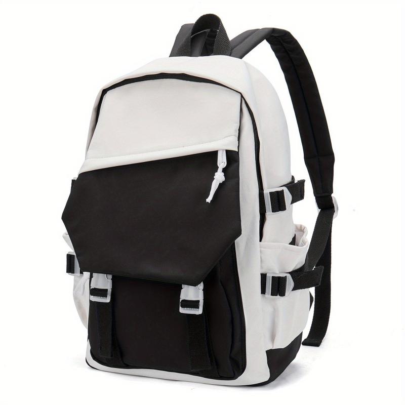 Retro Flap Backpack Large Capacity Contrast Bag Student Travel Bag