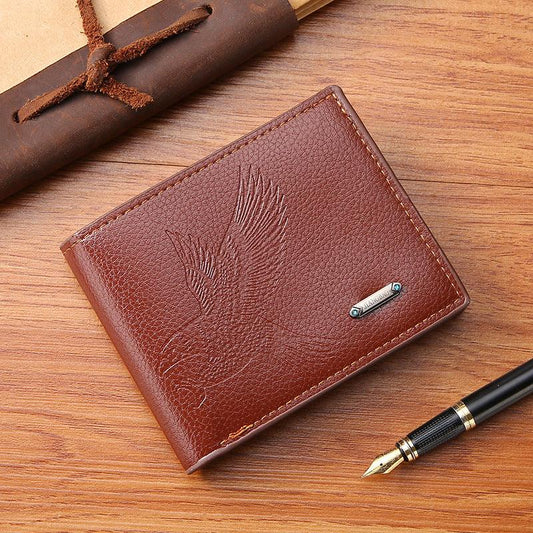 Men's PU Leather Eagle Pattern Short Wallet Multiple Card Slots Purse
