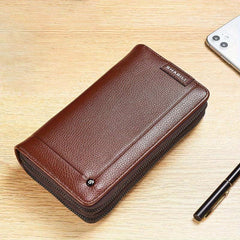 Men's Business Litchi Pattern Clutch Bag Zipper Wallet Handbag