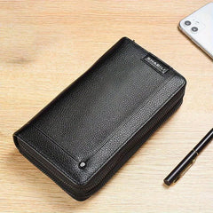 Men's Business Litchi Pattern Clutch Bag Zipper Wallet Handbag
