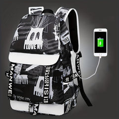 Men's Graffiti Backpack Large Capacity Casual Backpack Laptop Backpack