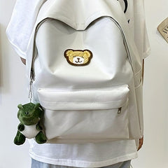Preppy Style Bear Pattern Travel Backpack with Pendant