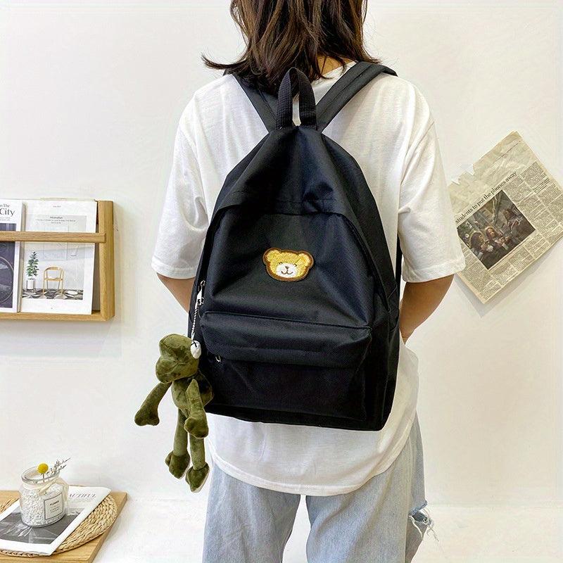 Preppy Style Bear Pattern Travel Backpack with Pendant