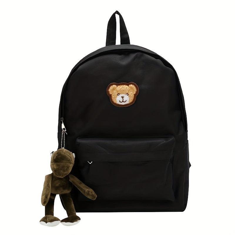 Preppy Style Bear Pattern Travel Backpack with Pendant