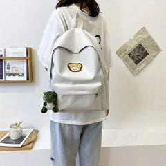 Preppy Style Bear Pattern Travel Backpack with Pendant