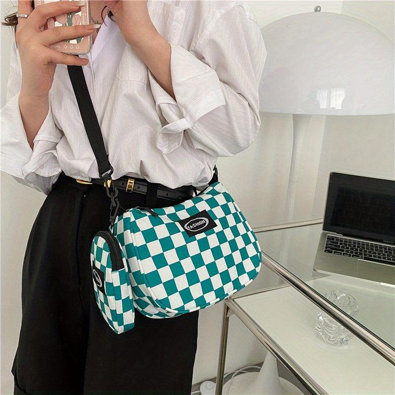 Canvas Checkerboard Shoulder Bag Messenger Bag
