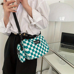 Canvas Checkerboard Shoulder Bag Messenger Bag