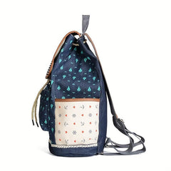 Sailboat Print Backpack Drawstring Casual Outdoor Travel Bag
