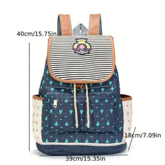 Sailboat Print Backpack Drawstring Casual Outdoor Travel Bag