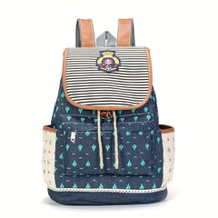Sailboat Print Backpack Drawstring Casual Outdoor Travel Bag