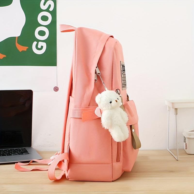 4pcs Solid Backpack With Crossbody Bag Sling Bag And Pencil Bag Men's Women's