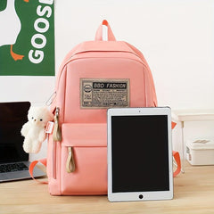 4pcs Solid Backpack With Crossbody Bag Sling Bag And Pencil Bag Men's Women's