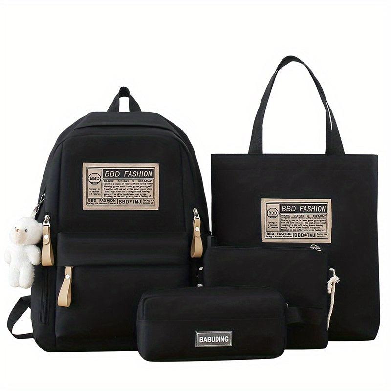 4pcs Solid Backpack With Crossbody Bag Sling Bag And Pencil Bag Men's Women's